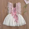 Robes pour petites filles, tenue décontractée sans manches avec broderie de fleurs, col rond, taille haute, vêtements de fête une pièce