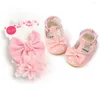 First Walkers Baywell Infant Girls Bowknot Princess Wedding Shoes Mary Jane Flats Prewalker Born Baby Sneaker With Headbands 0-18M