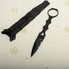 Butterfly 173BK Fixed Blade Knife 440C Black Powdercoat Double Edge Half Serration Blade Full Tang Handle Tactical Knives with Black/Geen Sheath