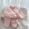 Solid color fleece warme kinderen babykleding sets 2 stks lange mouw ritssluiting jasbroek nieuwe lente herfst jongens meisjes pakken