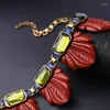 Choker Antique Gold Color Women Fashion Collar Accessories Short Necklace Red Black Classic Big Leaf Chokers