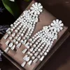 Dangle Earrings HIBRIDE Tassel Flower Drop White Cubic Zirconia Stone Large Women Party Costume Wedding Jewelry For Brides E-479