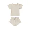 Sandals per bambini ragazze estate semplici pit pht bar set maniche corte e comode pantaloncini di cotone casual sciolti 2pc abito per bambini vestito