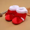 İlk yürüyüşçüler kız bebek ayakkabıları bebekler kayma karşıtı ev yaması renk büyük yay peluş sıcak gündelik parti kış botları