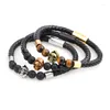 Charm Bracelets Braided Genuine Leather Bracelet Bangle Men's Beads Gem Jewelry Natural Volcanic Lava Stone For Men Women