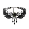 Choker gotisk lolita svart spets kort kedja halsband tasslar ihåliga ut stor rosblomma punk handgjorda bröllop smycken