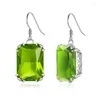 Dangle Earrings Green Sparkling Silver For Women Peridot Long Earings Real 925 Sterling Wedding Fine Jewelry Brincos