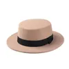 Bérets de marque en laine pour femmes, chapeau plat en feutre à large bord, Fedora Laday Prok Pie Chapeu De Feltro Bowler Gambler