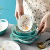 Ensembles de vaisselle Ensemble de vaisselle peint à la main de dessin animé japonais assiette à dîner en céramique domestique bol de riz soupe de nouilles Couple petit cygne frais