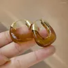 Hoop Earrings Fashion Multicolor Resin Acrylic Thick For Women Trendy Gold Color Smooth Metal Ear Buckle Jewelry