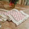 Chemin de table en tissu avec pompon décor de mariage coton lin rayure épissage nappe drapeau luxueux