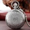 Pocket Watches Silver Mechanical Watch Flower Pattern Copper Shell Automatisk lindning Retro Pendant Klocka Blue Roman siffra