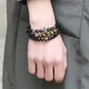 Charm Bracelets Braided Genuine Leather Bracelet Bangle Men's Beads Gem Jewelry Natural Volcanic Lava Stone For Men Women