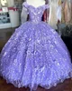 Orchid Quinceanera Dress 2023 Cape Glitter Off-Coulder 3D Flowers Flower