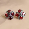 Orecchini pendenti 2022 Fiore carino in argento reale per Lady Elegant Red Garnet Anniversario di alta gioielleria con zirconi di alta qualità