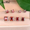 Stud Earrings Female Stacking 4/5/6/7MM Red Zircon Princess Square For Women Wedding Ear Studs Party Jewelry Cz