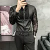 Męskie koszule zwykłe koronkowe puste koszule dla mężczyzn długie rękaw Slim Fit Streetwear Party Social Party Bluzka nocna piosenkarka DJ Odzież Camisas Para Hombre 221020