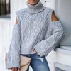 Women's Sweaters Off the Shoulder Top Turtleneck Fashion Cropped Argyle Sweater Sexy Long Sleeve Ribbed Pastel Streetwear Women Winter Clothes