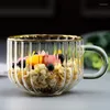 Tasses Creative Stripe Verre Tasse Café Thé Boisson Dessert Petit Déjeuner Lait Grande Capacité Transparent Avec Poignée Boissons Ustensiles