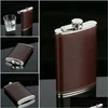 Höftkolvar Höftkolvar 510 oz Luxury Pocket Brown Leather Ered Small Stainless Steel For Alcohol Portable Whisky Gift 220928 Drop de DHE1V