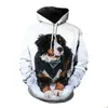 Erkek Hoodies Bern Mountain Dog 3d Baskı Gündelik Sevimli Kazak Hayvan Spor Gömlek ve Kadın Harajuku Ceket Üstleri