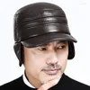 Bérets hiver hommes chapeau en cuir épaissir véritable peau de mouton casquettes de Baseball avec oreilles chaud Snapback papa chapeaux Sombrero