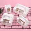 Gift Wrap White Card Paper Cupcake Boxes Cake Packaging med handtag Clear Whindow Muffin Box LX5052