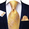 Bow Ties Hi-Tie Luxury Yellow Paisley Men's Tie Silk Slipsan Hanky ​​Cufflinks Set for Men Formal Wedding Dress Gifts