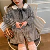 Płaszcz Keelorn Cabin Girls Autumn Winter Korean Big Children's Woolen Pocket Version Grey Plaid Houndstooth Ubrania odzieżowe