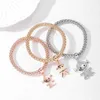 Strand Three Piece Set Boy Girl Charms Bracelets For Women Cute Fashion Elastic Adjustable Popcorn Chain Shiny Crystal Bangles Jewelry