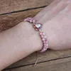 Charm armband naturlig rhodonite sten hjärta handgjorda kvinnor boheme flätad armband wrap
