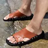 Slippers lederen buiten niet-slip mannen thuis mode casual enkele schoenen pvc zachte zolen lente zomerstrand