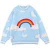 Pulls pour hommes Pull en coton Hommes Femmes Broderie Furry Nuage Arc-en-Ciel Tricoté Pull Harajuku Lâche Jumpers Outwear