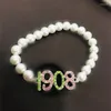 Brin 1 Pcs Haute 8mm Perle De Verre 1908 Rose Vert Élastique Brins Bracelet Dame DIY Sororité Grec À La Main Jewerly Cadeau OGL227