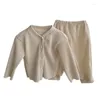 Zestawy odzieży romper spodni spodnie do stylu 2PCS Baby Girl Bebes dzianina ubrania solidny kolor długoterminowy Sweter okrągły