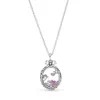 Silver Pink Butterfly Flower Pendant Necklace DIY fit Pandora Style Couple's Collar Chain