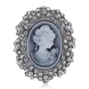 Broches Wulibaby Rhinestone Round Lady Figuur Badge Dames 2-kleuren klassieke gezicht Corsage Casual kantoor broche pins geschenken