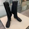 Botines mujer 2022 masywny niski obcas długie kozaki za kolano dla kobiety kwadratowy nosek czarne skórzane kalosze luksusowe tabi bottes