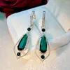 Dangle Earrings 2022 Korean Drop Earings Green Crystal Zircon Silver For Women Jewelry Wedding Engagement Statement Brincos Gift