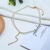 Choker Fashion Simple Lady Pearl Beads Chain Crystal Long Drop Necklaces For Women Girls Wedding Jewerly Accessories