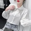 Blouses pour femmes Himitone Pearls Shirt Collier Collier pliss￩ Slimming Long Sleeve Blouse Top 2022 Spring and Automn Office Bustas Blusas