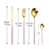 Dinnerware Sets Pink Golden Stainless Steel Travel Cutlery Set Flatware Forks Knives Spoons Silverware Tableware Drop