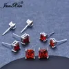 Stud Earrings Female Stacking 4/5/6/7MM Red Zircon Princess Square For Women Wedding Ear Studs Party Jewelry Cz