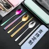 Dinnerware Sets Travel Camping Cutlery Set Portable Tableware Stainless Steel Chopsticks Spoon Fork Steak Knife With Storage Case