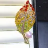 Brooches 9-10mm Freshwater Pearl Breastpin Fancy Colorful Leaf Style Brooch Women Breast Pin Jewelry Lady Gifts