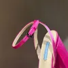 P sandali con strass rosa rosso di alto livello in vera seta con plateau aperto Décolleté con tacco grosso sandali con tacco alto 140mm Designer di lusso da donna Scarpe eleganti A2PU