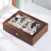 Watch Boxes Retro Wood 10 Slot Box Wrist Storage Case Velvet Lining Men Women Watches Desktop Jewelry Protective Organizer