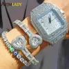 Brazalete 2022 Iced Out Baguette CZ Doble en forma de corazón Brazalete ajustable Bling 5A Cubic Zirconia Luxury Lover Hiphop Jewelry