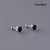 Boucles d'oreilles à tige en argent véritable noir rond mode boucle d'oreille pour homme femme unisexe S925 Sterling Simple bijoux cadeau