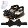 First Walkers Baywell Infant Girls Bowknot Princess Wedding Shoes Mary Jane Flats Préwalker Born Baby Sneaker avec bandeau 0-18m